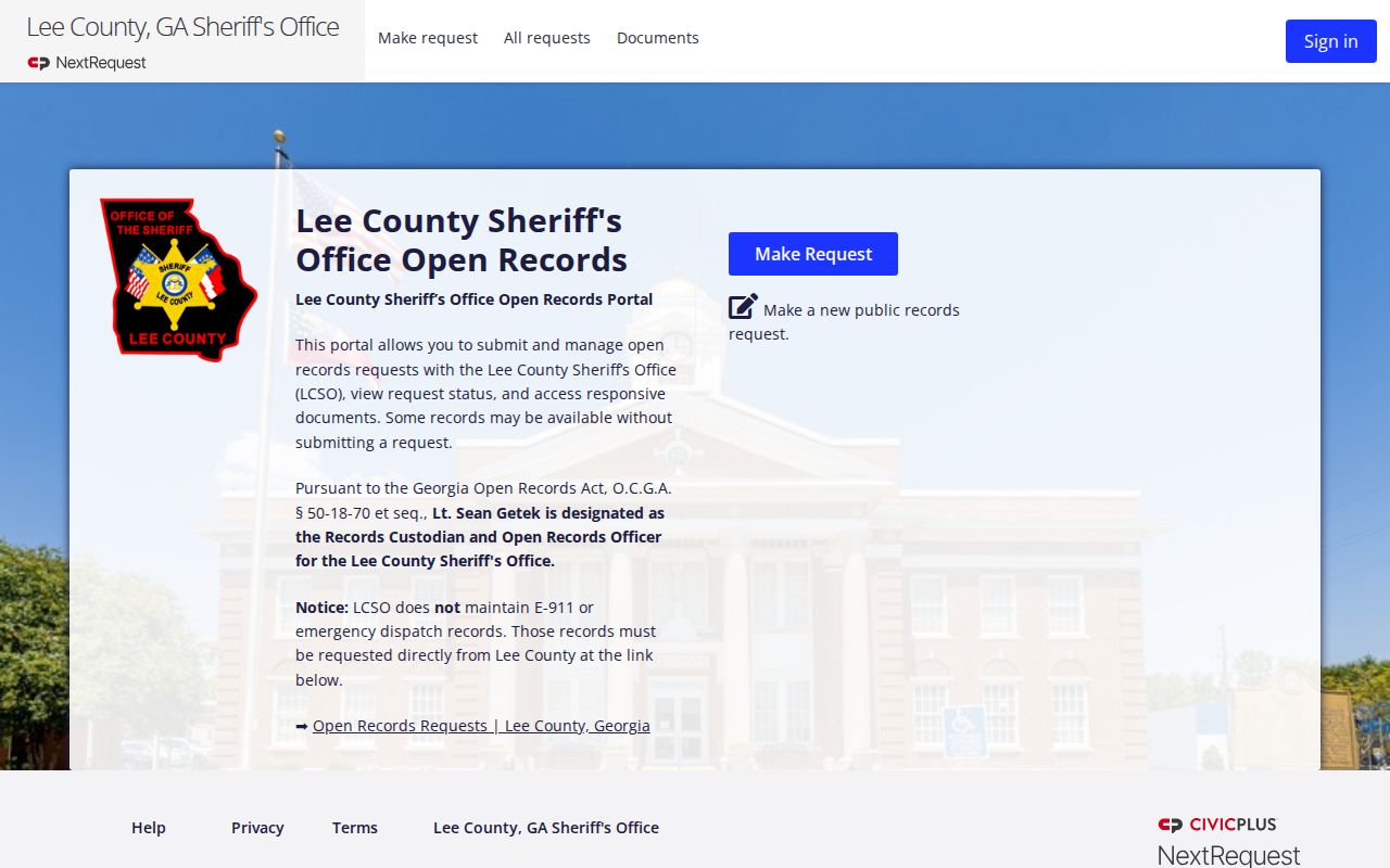 Lee County warrant records request portal for sheriff documents