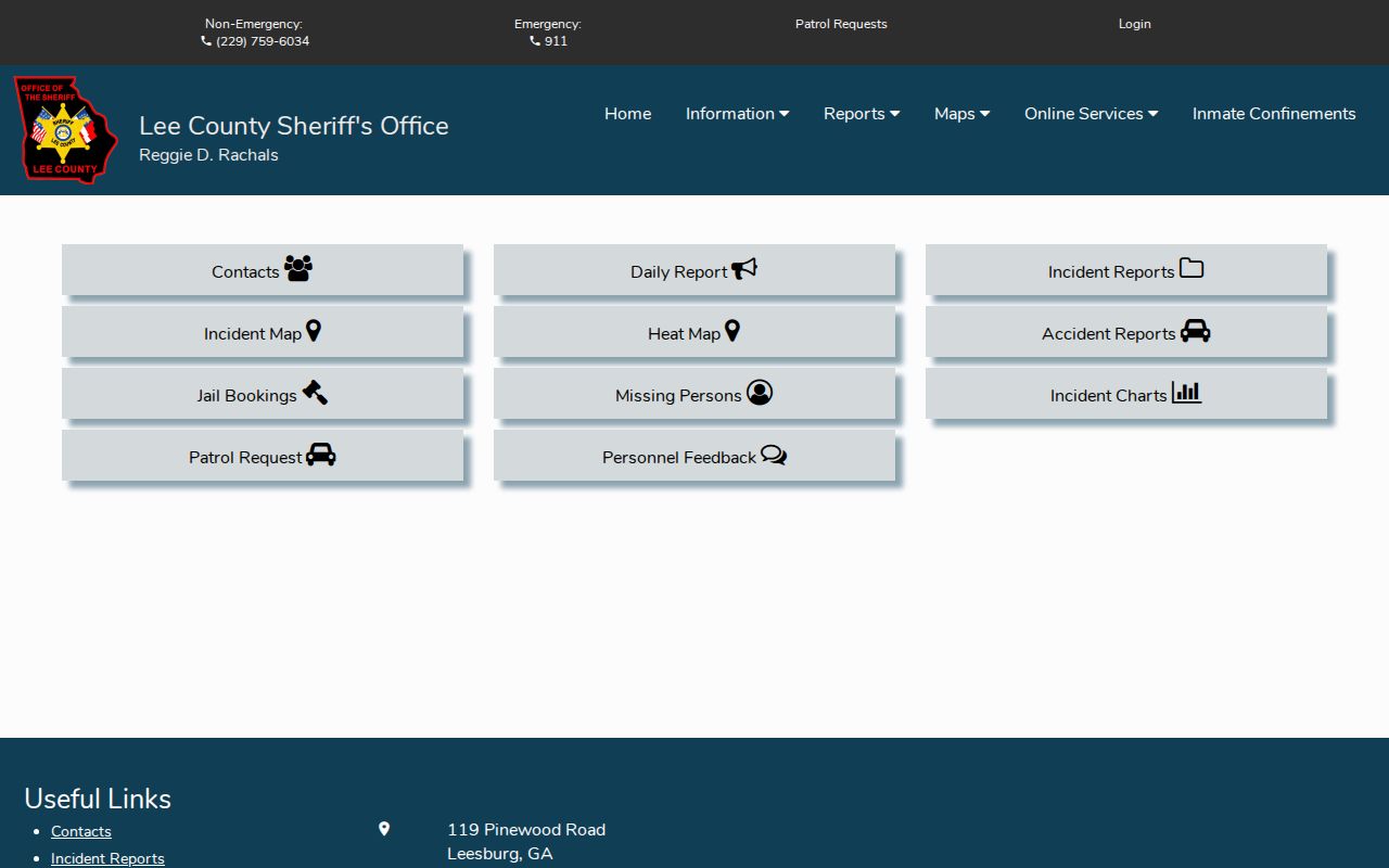 Lee County warrant records boundary on the sheriff-linked Citizen Connect menu